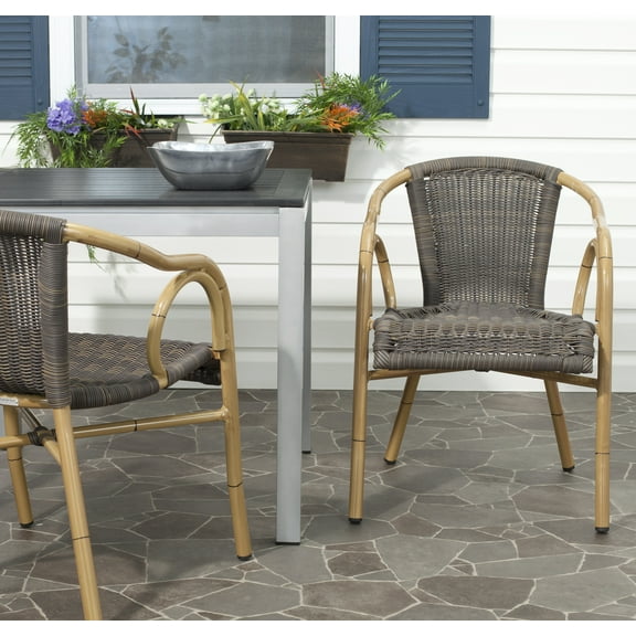 Safavieh Dagny Outdoor Stacking Rattan Arm Chair, Set of 2