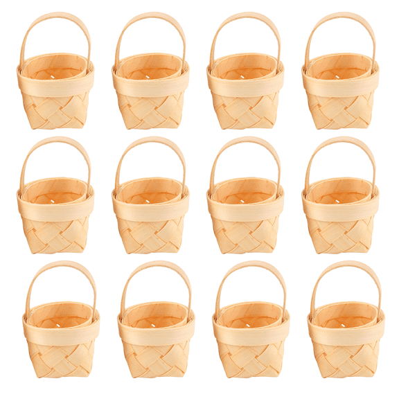 HOT! 12Pcs Wood Chip Mini Baskets Manual Woven Ornaments Candy Storage Box