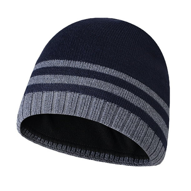 Qarigey Gorros de lana de punto de invierno Gorros de protección de calavera a rayas Jersey informal Gorro al aire libre Regalos deportivos Esquí Sombreros azul marino Qarigey AP010036-03