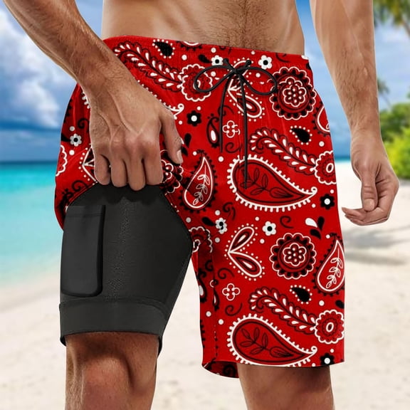 CONZONE Mens Swim Trunks With Stretch Liner Hawaiian Graphic Y2K Board Shorts for Men Elastic Waist Drawstring Lightweight Quick Dry Summer Beach Swim Shorts With Pocket