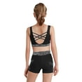 thumbnail image 4 of TiaoBug Kids Girls 2 Piece Gymnastics Dance Outfit Cheerleading Crisscross Back Crop Top with Shorts Set Black 8, 4 of 7