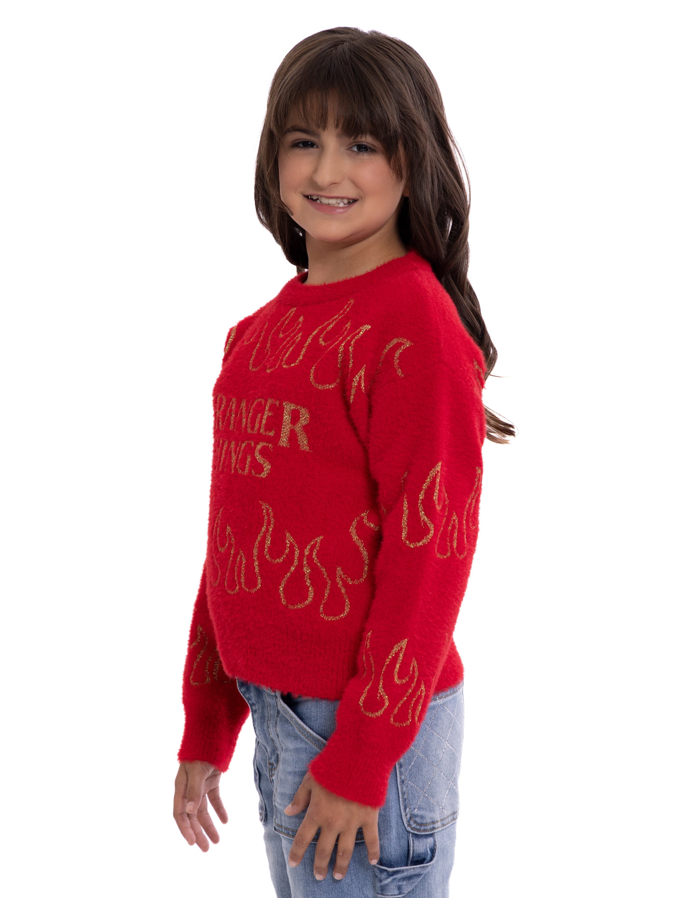 Stranger Things Girls Graphic Eyelash Knit Glitter Sweater, Sizes 4-16