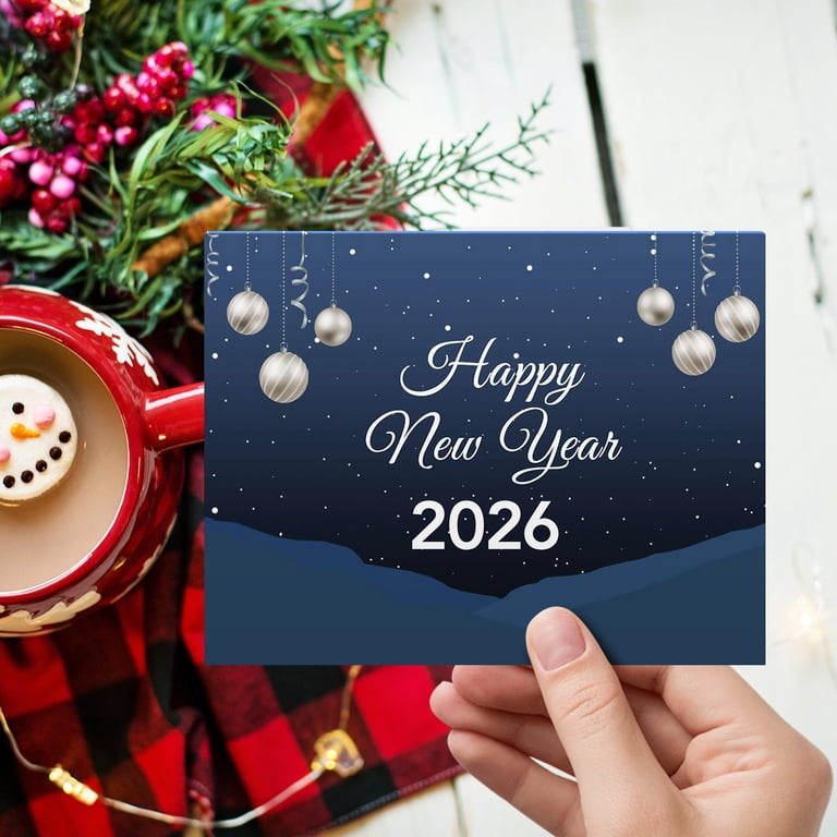 2026 Happy New Year Cards Set Elegant Winter Blue Christmas, Xmas, New Year, Holiday Greetings, Invitations, Announcements, Thank Yous | 5 x 7 (A7