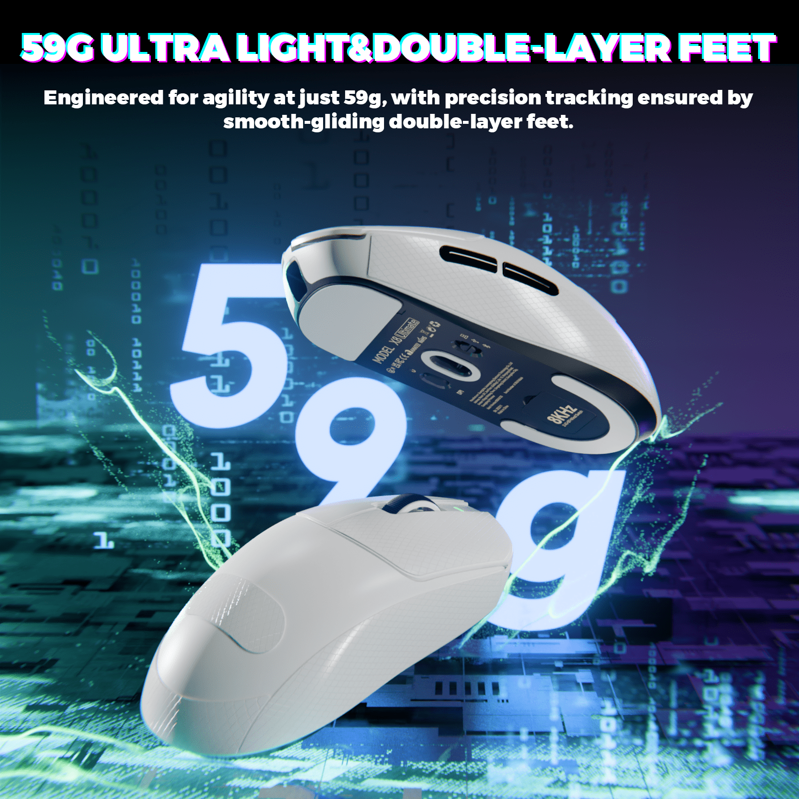 ATTACK SHARK X8 Ultimate Wireless Gaming Mouse,55g Ultra-Lightweight BT/2.4GHz Wirelss/Wired Mouse,8K Polling Rate,PixArt PAW3950MAX Sensor,42000 DPI,800mAh Battery,Gamer Mice for PC/Win/Mac