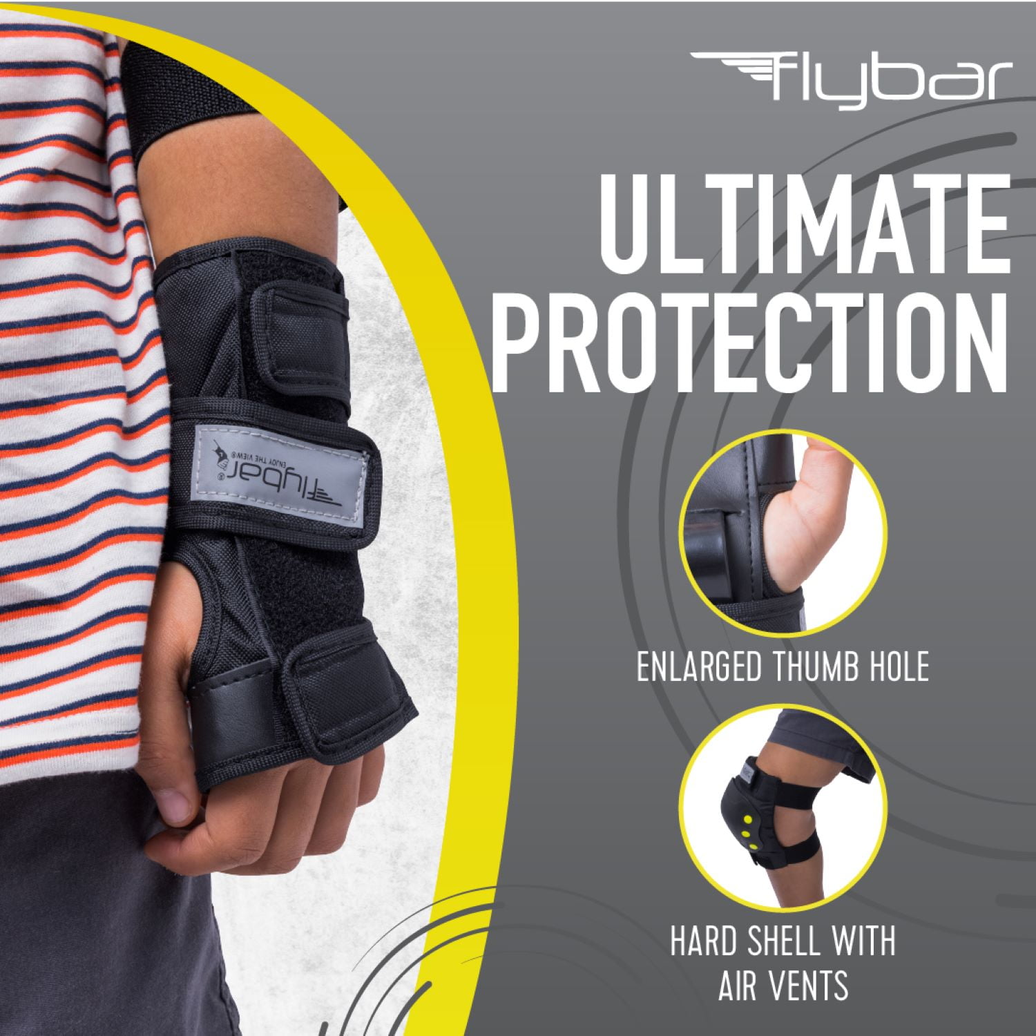 Flybar Safety Sports Gear Knee, Elbow and Wrist Pad Set For Kids Ages 4-7, Black, Small