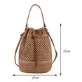 thumbnail image 4 of Bolsa de cubo de paja de verano de hombro de mujer de moda con cordón para el trabajo (marrón) Likrtyny Para Estrenar, 4 of 9