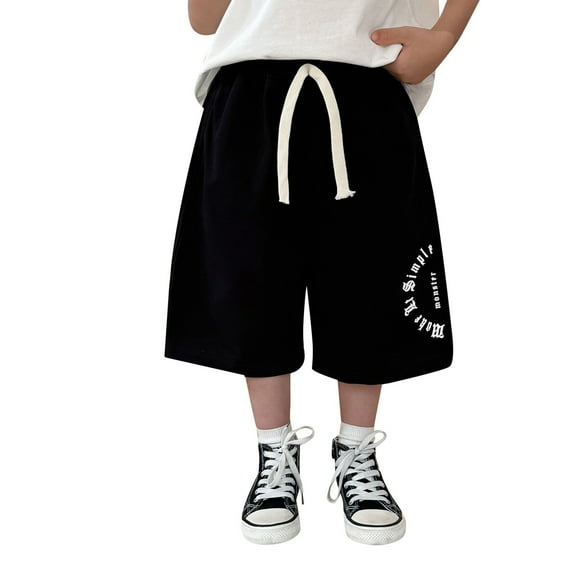 oqasdz Pants for Boys Mid Length Comfortable Loose Solid Color Sports Active Drawstring for Kids Casual Shorts Size 18 M-24 M