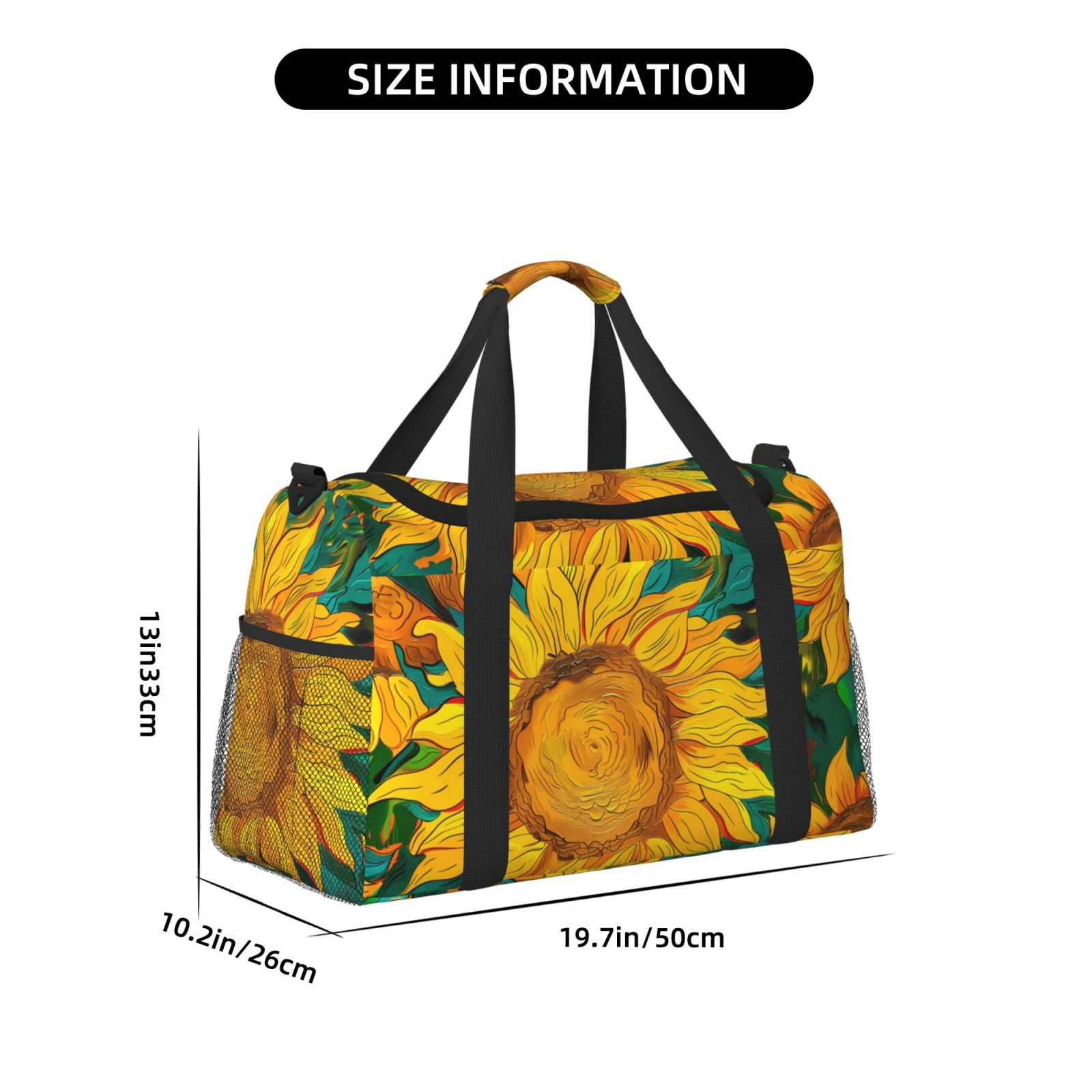 Fuzoiu Vibrant Sunflower Painting Print Travel Duffle Bag,Carry On Tote Bags,Duffel Bag,Sport Gym Bag, Hospital Bag for Labor and Delivery, Overnight Bag,Luggage Bag
