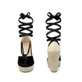 thumbnail image 5 of BLISSFUL STEP Women's Shoes Retro Espadrille Wedge Closed Toe Tie Up Suede Linen Sandals Black 7, 5 of 6