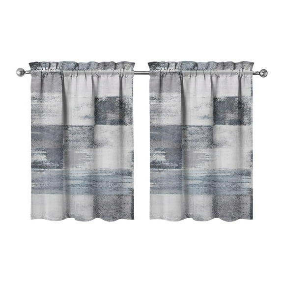 Vintage Gray Abstract Oil Painting Tier Cafe Curtains for Bathroom Living RV Rod Pocket Window Drapes 36 Inch 2 Panels Set 28"x36" 2 Panels Window Treatment Tiers