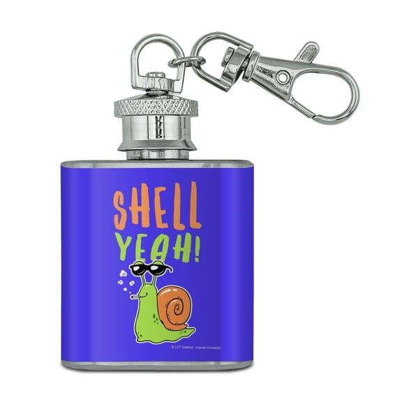 Shell Yeah Hell Yes Snail Funny Humor Stainless Steel 1oz Mini Flask Key Chain