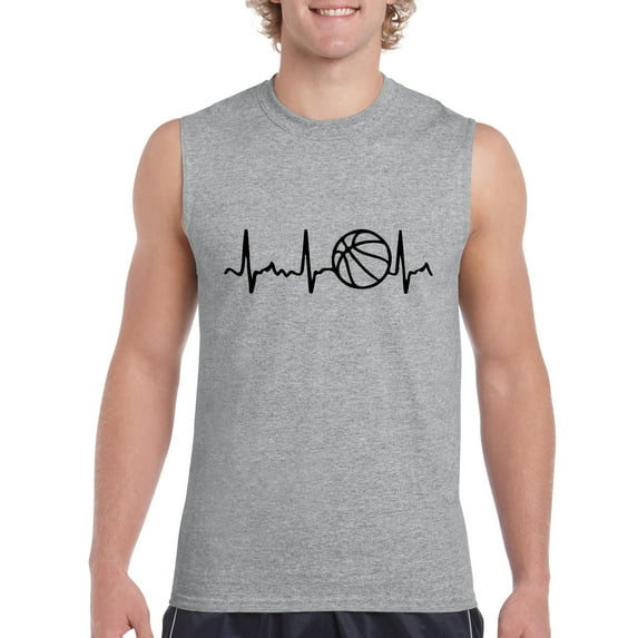 MmF - Men's Graphic T-Shirt Sleeveless, up to Men Size 3XL - Basketball Heartbeat