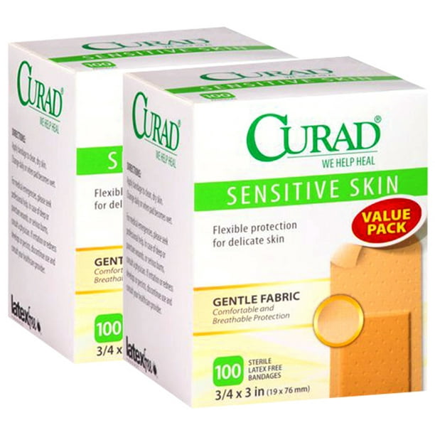 Curad Sensitive Skin Flexible Sterile Bandages, 3/4" x 3", 100 Count
