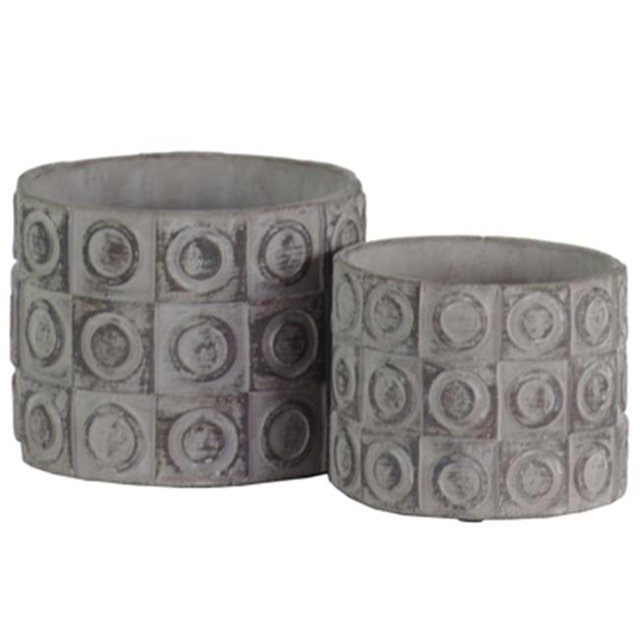 Collection Tendances Urbaines 35731 Ciment Rond Pot avec Corps Design Cercle et Carré, Gris - Lot de 2