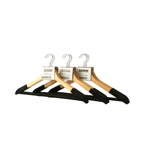 Solid Natural Wooden hangers coat/suite hangers -Pack of 3- Polished and smooth finished with non slip pant bar, Velvet edges