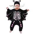 thumbnail image 3 of REDARER Toddler Girls Halloween Winter Jumpsuit Long Sleeve with Hat - Bone Print Bat 2-Piece Outfit,Size:0-3 Months, 3 of 9