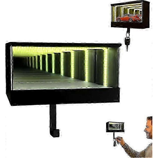 Infinity Garage Keychain, Wall Mounted Infinity Mirror LED Lamp Display Case Key Holder, Christmas Gifts for Car Enthusiasts & Collectors