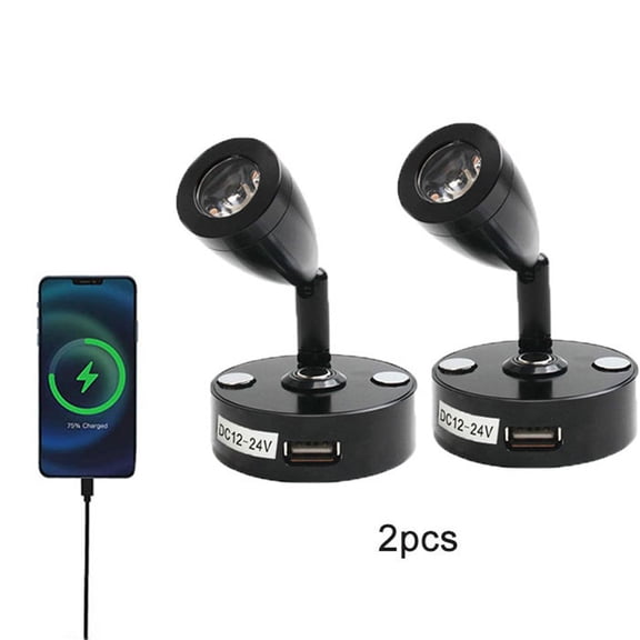 2pcs/pack Black Aluminum DC24V 12V Touch Dimmable RV LED Reading Light Fixture with USB Port 3000K 6000K Boat Yacht Wall Lamp
