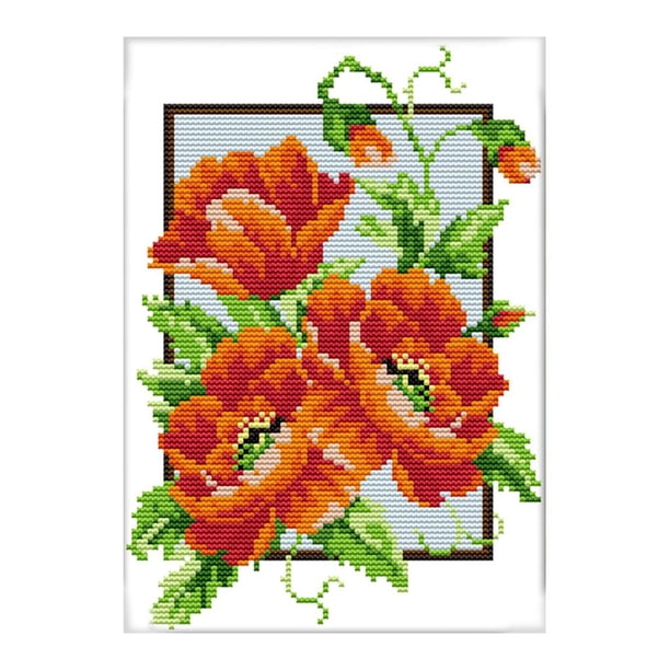 Kits de agujas de bordar con hilo 100 % algodón para manualidades de punto de cruz para mujer 19x28cm