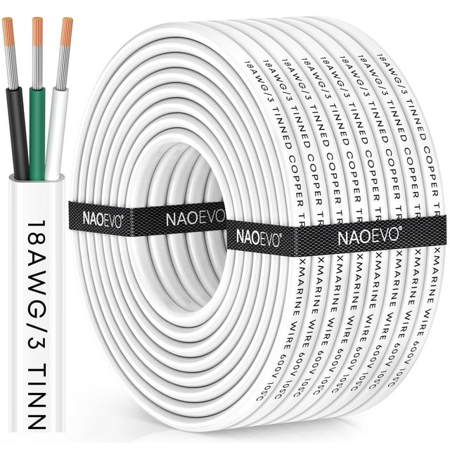 NAOEVO Cable Marino Triplex 18/3 de 18 AWG, 15 m, Impermeable