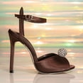thumbnail image 5 of Heels for Women Peep Toe Ankle Strap Heeled Sandals Glitter Rhinestone Dress Shoes Sexy Party Prom Stilettos Coffee Size 6.5, 5 of 7