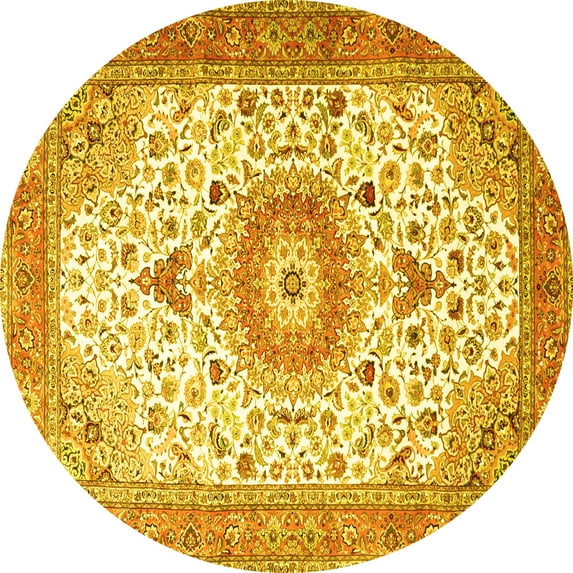 Ahgly Company Indoor Round Medallion Yellow Traditional Area Rugs, 3' Round
