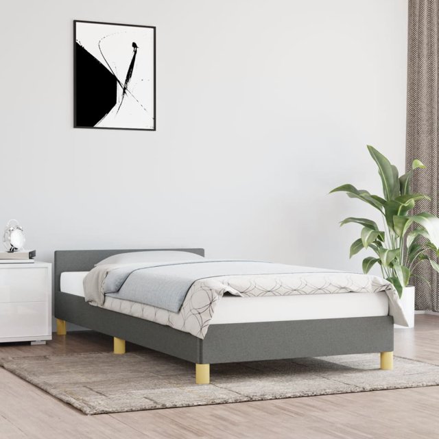 vidaXL Bed Frame with Headboard Dark Grey 100x203cm Twin XL Fabric