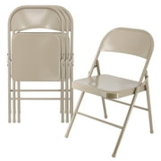 Elama 4 Piece for Indoor and Outdoor Metal Folding Dinner Chairs in Beige