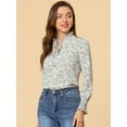thumbnail image 4 of INSPIRE CHIC Women's Vintage Floral Ruffle Tie Neck Button Decor Elastic Cuff Chiffon Blouse, 4 of 6