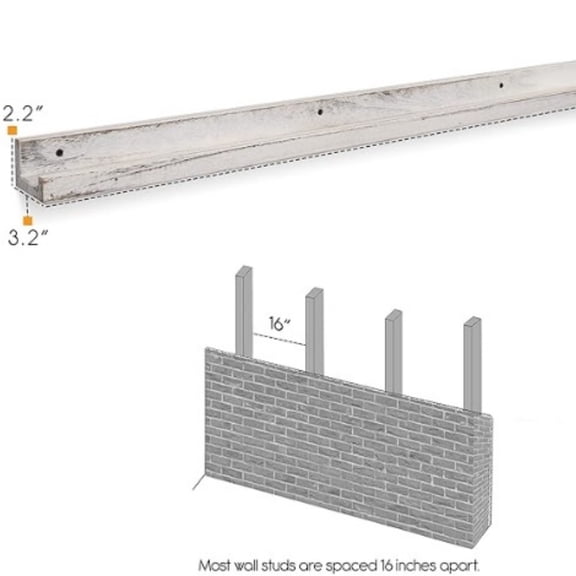 52" Narrow Long Wall Mount Picture Ledge Photo Frame Display Wooden Floating Shelf for Living Room, Office, Kitchen, Bedroom, Bathroom Décor Storage - Burnt White. ﻿