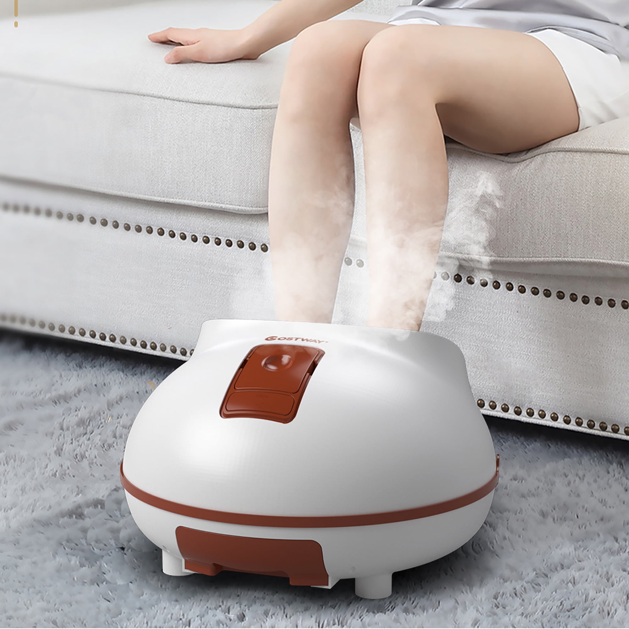 Costway Steam Foot Spa Bath Massager Foot Sauna Care w/ Heating Timer  Electric Rollers Brown | Walmart Canada