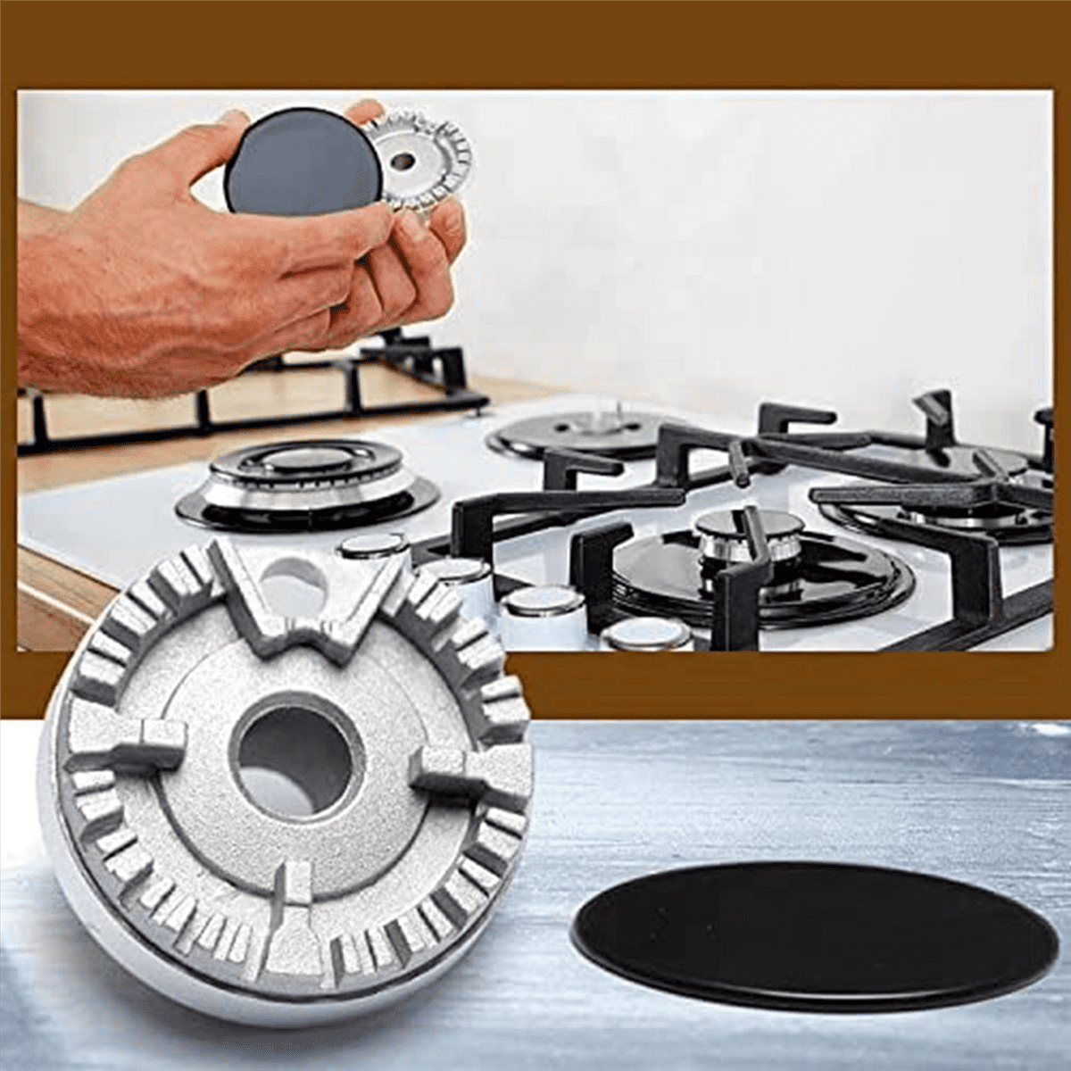 8X Universal Burner Crown Flame Cap Oven Cooker Hob Gas for ,Flame Burner Cap Crown Fits All Between Sizes Flat,8 x Accessory part