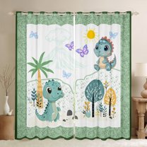 Castle Fairy Cute Dino Blackout Curtains Set of 2 (52x84 Each) for Children Kids Boys,Green Dinosaur Window Curtains,Woodland Animal Curtains and Drapes,Lightweight Room Decor