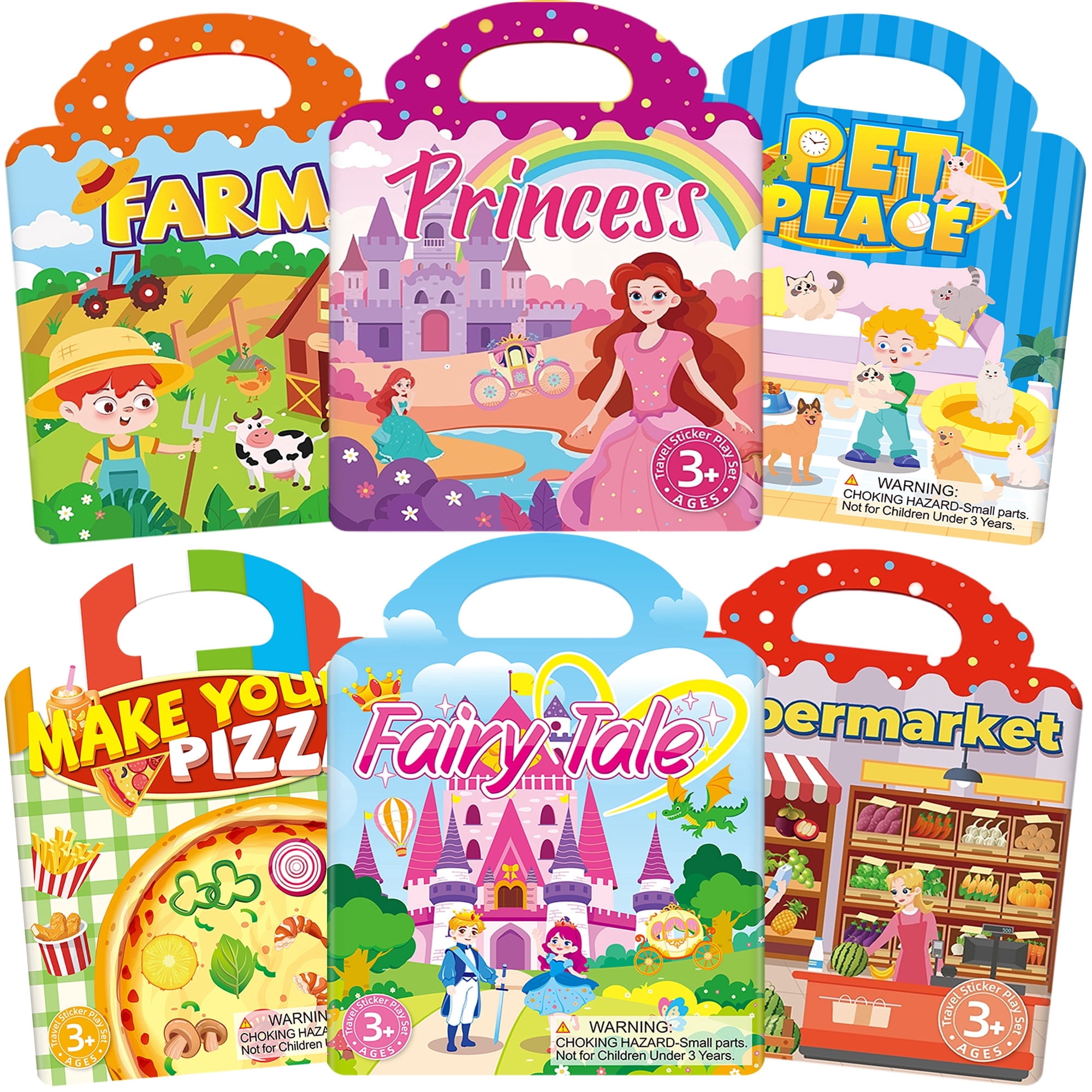 Kywib Reusable Sticker Books for Kids Ages 3+, 6 Pack Jelly Sticker Activity Books, Princess & Pretend Play Themes