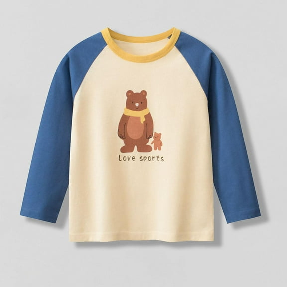 YUSIM Toddler Boys Graphic T Shirts- Casual Long Sleeve Cotton Cute Kids Fall Tops Beige Size 6 T