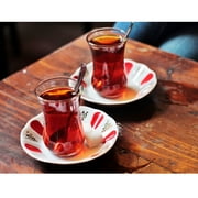 Melamine Turkish Tea Glass Saucers, Traditional Pattern Design Tea Cup Plates, 6 Pcs