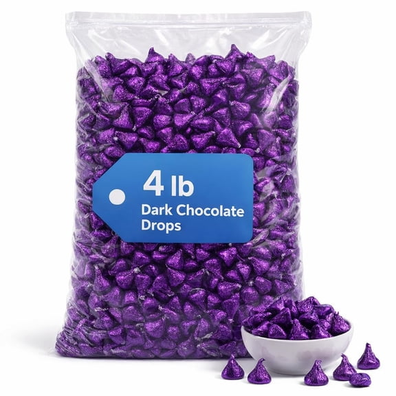 Special Dark Kisses Chocolate - 4 LB (Approx. 400 pcs) - Bulk Individually Wrapped Purple Foil Candy 034000859528