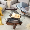 thumbnail image 4 of Hassch 33.4" Round Glass Coffee Table, Modern Circle Center Tea Table with Walnut MDF Crossed Legs, for Bedroom Living Room Apartment, 4 of 8