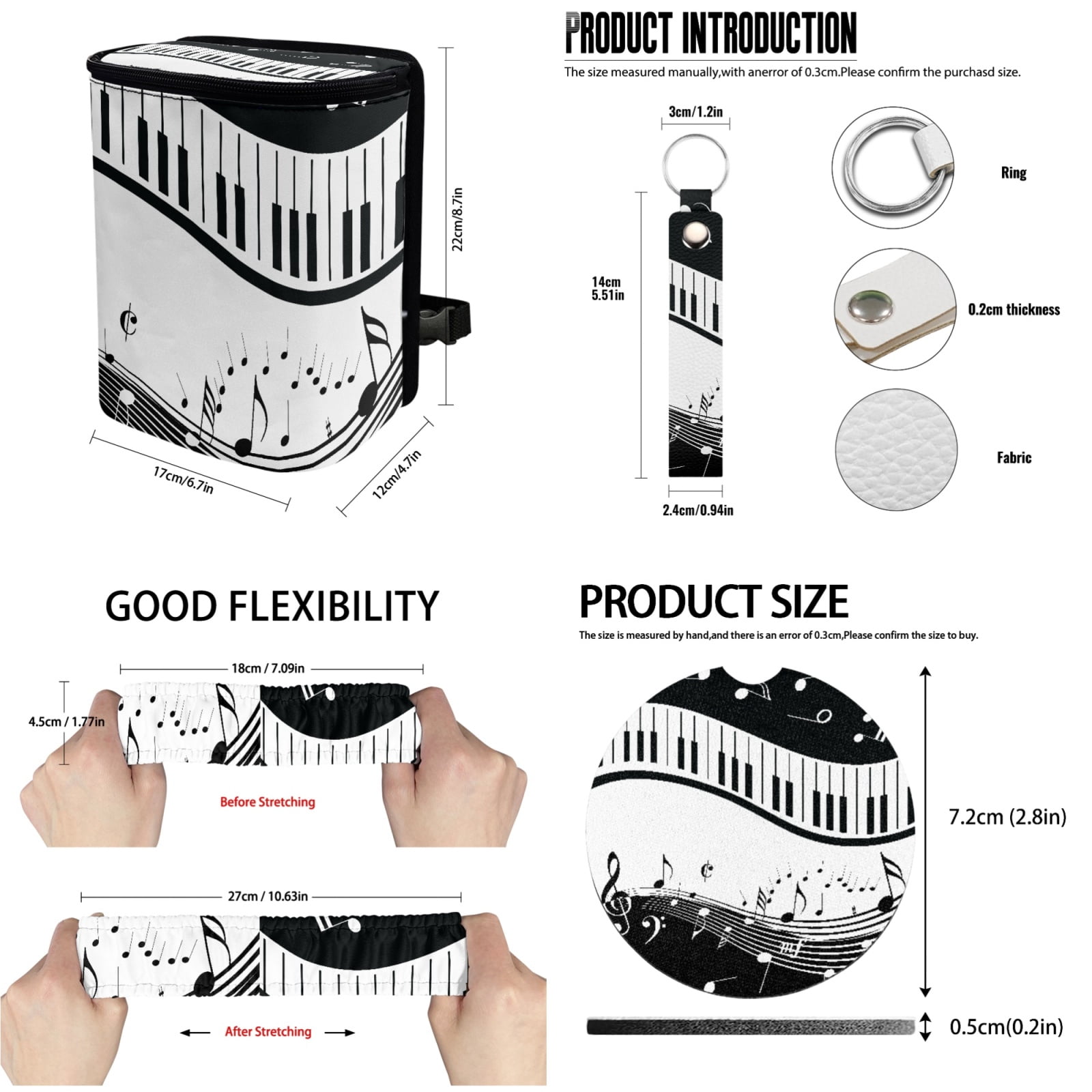 Jeiento Music Note Car Accessories Sets with Car Seat Covers Steering Wheel Cover Seatbelt Shoulder Pad Trash Can Auto Rear View Mirror Covers Coasters Keychain Lipstick Holder 13 PCS Car Decor