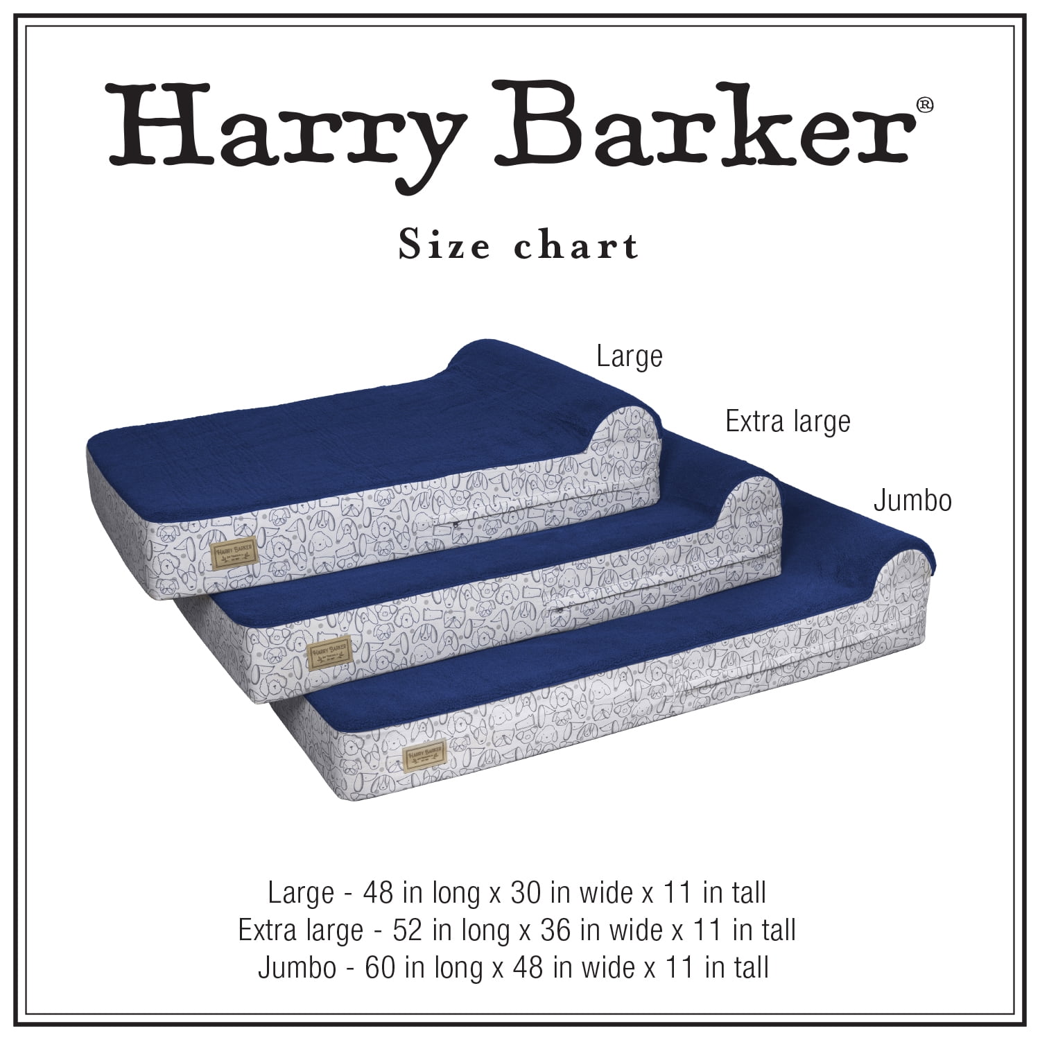 Harry Barker Premium Waterproof Orthopedic Pet Bed, 11 Inches Thick, Blue, Jumbo