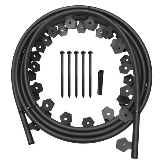 Dig-Free Classic Landscape Edging with Anchoring Spikes & Coupler, 1.25 in. Tall Garden Border Edging, 20 Foot Kit, Black