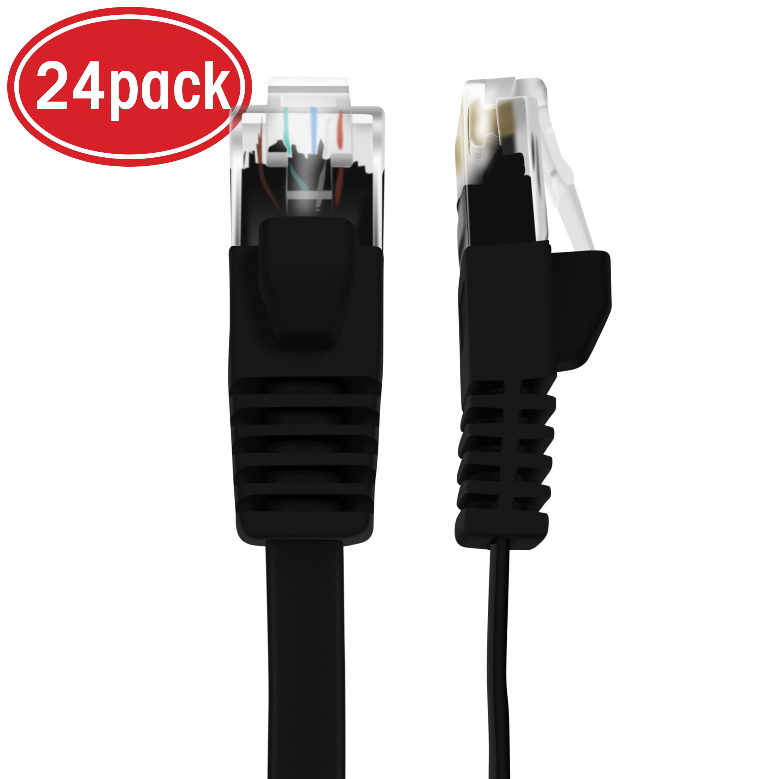 Compatible with 24 48 Port Switch POE Rackmount 24port Gigabit Black Cat 6 Ethernet Cable Cat6 Snagless Patch 1 Foot Snagless RJ45 Computer LAN Network Cord GearIT 24-Pack