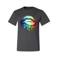 thumbnail image 2 of Wild Bobby, Colorful Neon Rainbow Biting Lips Pop Culture Men's Graphic T-Shirt, Heather Black, X-Large, 2 of 3