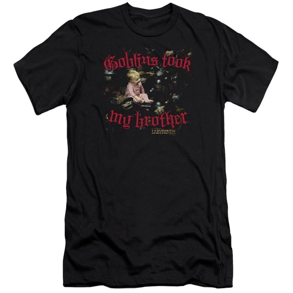 Labyrinth Goblins Took My Brother Premium Canvas Adult Slim Fit 30/1 T-Shirt Black