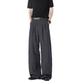 thumbnail image 6 of Men's Casual Pants Wide Leg Pleated Pants Relaxed Fit Beach Summer Long Slacks Lightweight Loose Trousers, L, 6 of 7