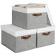 thumbnail image 1 of Contenedores de almacenamiento grandes con tapa, cajas de almacenamiento decorativas plegables, cesta de almacenamiento de tela con asas de poliuretano, gris y blanco, jumbo, paquete de 3, 1 of 7
