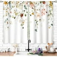 thumbnail image 5 of Red Pink Floral Small Kitchen Curtains Spring Flower Window Treatment Plant Botanical Leaves Cafe Short Curtains for Bathroom Dining Laundry Room Wildflower Tier Treatment Drapes 27.5x39 inch, 5 of 6