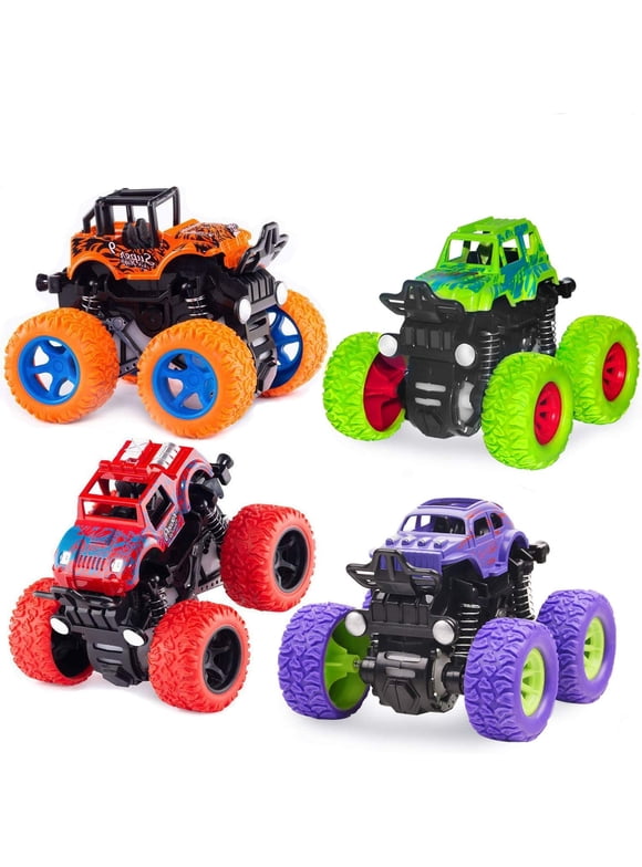 Ficcug 2 Pack Pull Back Cars Toys Trucks,Friction Powered Cars for Kids,Toddler Toys Inertia Car Toys for 2 3 4 5 + Year Old Boys Girls