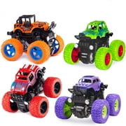 Kupoody 4 Pack Pull Back Trucks Friction Powered alloy Cars for Kids, Toddler Toys Inertia Car Toys for 2 3 4 5  Year Old Boys Girls