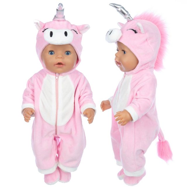 NEW Winter plush one-piece clothes for 43cm born Baby doll unicorn clothes dress doll head band for 18 inch doll accessories heqiyong LED